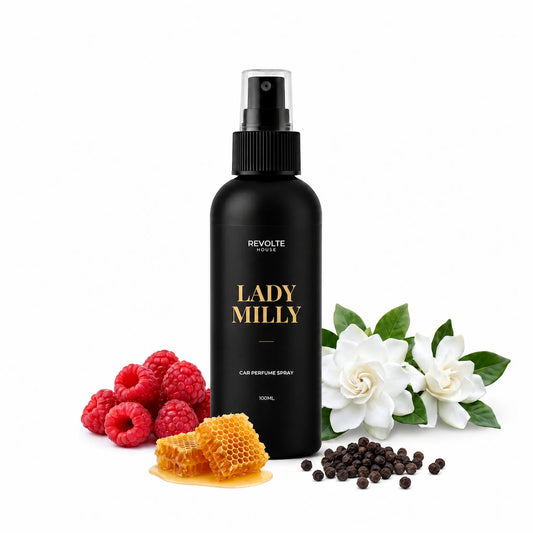 Lady Milly autoparfum spray 100 ml met framboos, witte bloemen, honing en patchouli