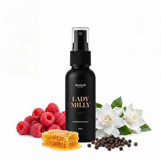 Lady Milly autoparfum spray 30 ml met framboos, witte bloemen, honing en patchouli