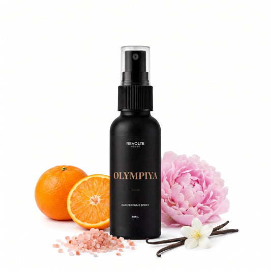 Olympiya autoparfum spray 30 ml met vanille, mandarijn, jasmijn en een zilt akkoord